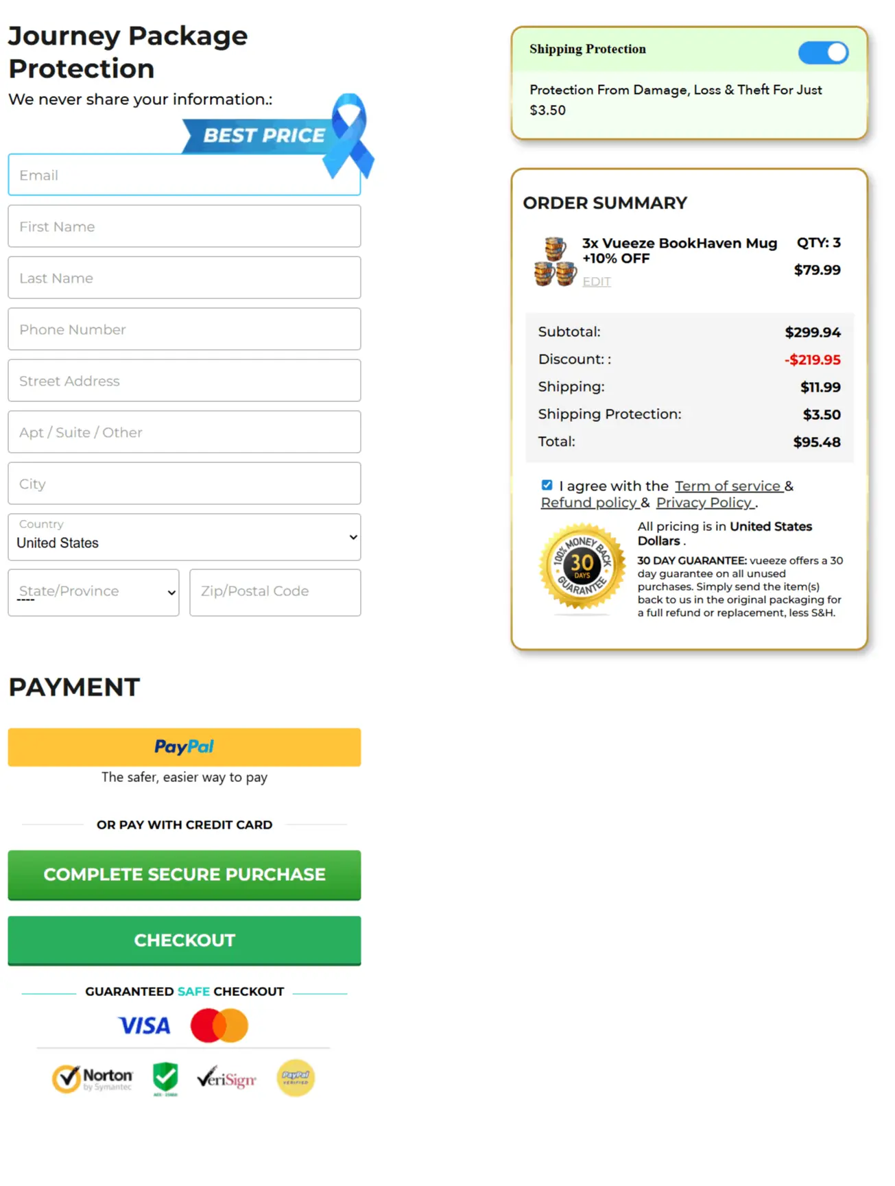 Vueeze Bookhaven Mug secure checkout page